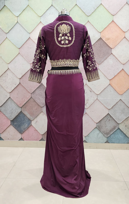Khoobsurat Indo western Elegance wine maroon Lehenga
