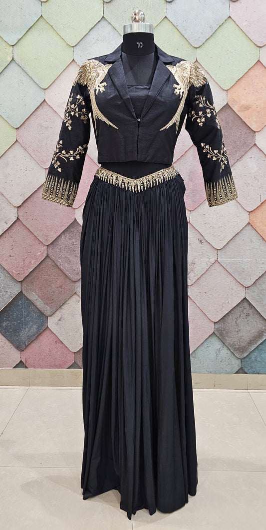 Majestic Indo western Elegance black Lehenga