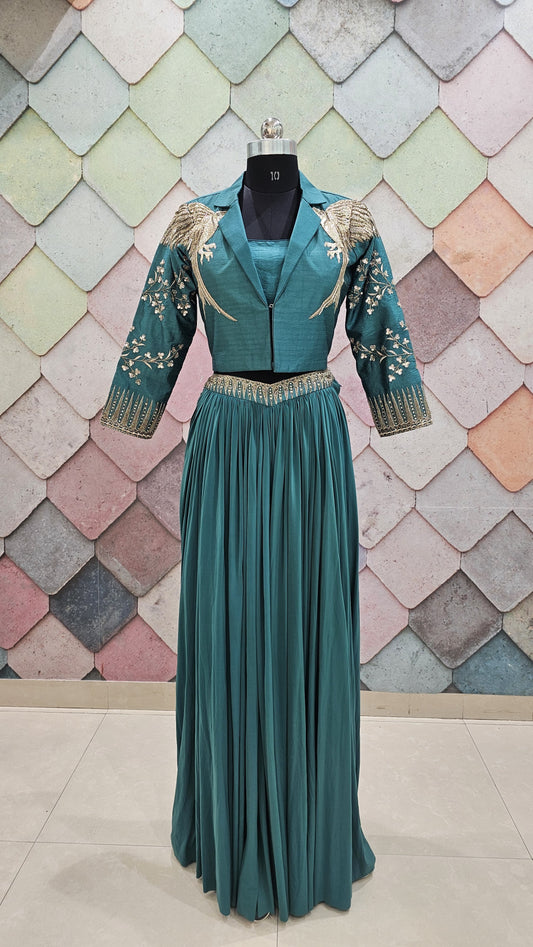 Beautiful Indo western Sky blue Elegance Lehenga