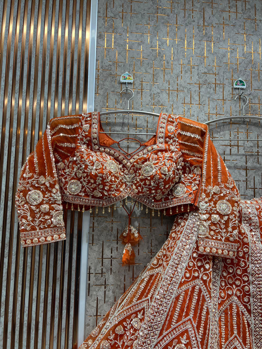 Delightful Orange Crop Top Lehenga