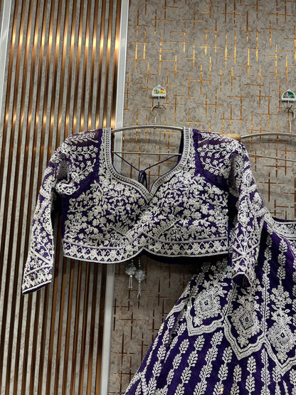 Elegant purple Crop Top Lehenga