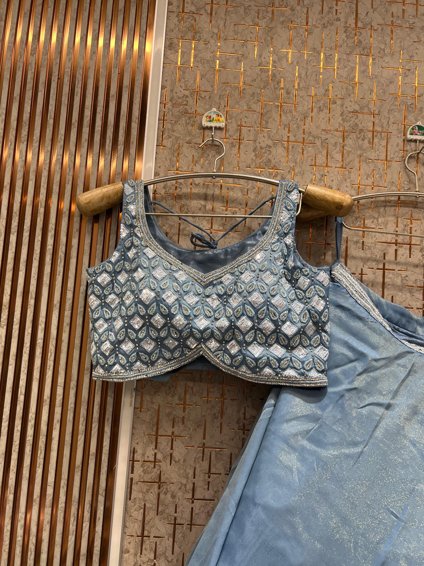 Majestic Sky blue purple pink Ready to wear Crop Top Lehenga