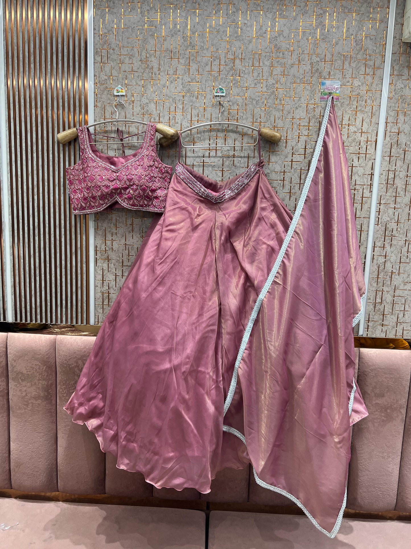 Majestic Sky blue purple pink Ready to wear Crop Top Lehenga