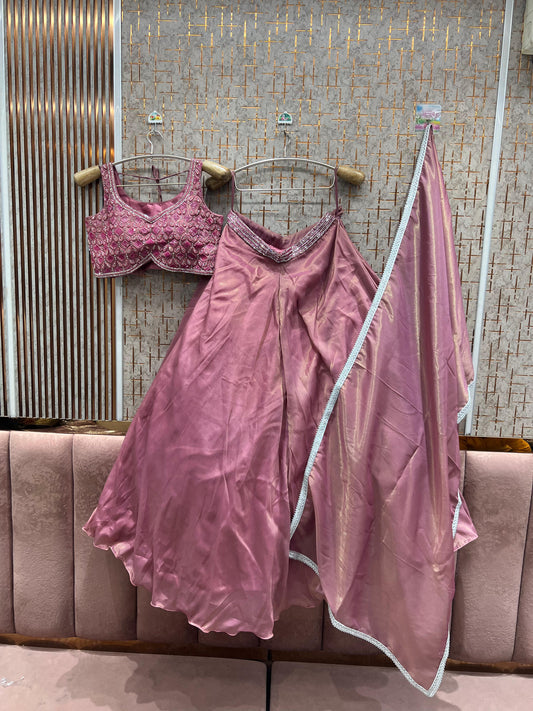 Pleasing pink Sky blue purple Ready to wear Crop Top Lehenga