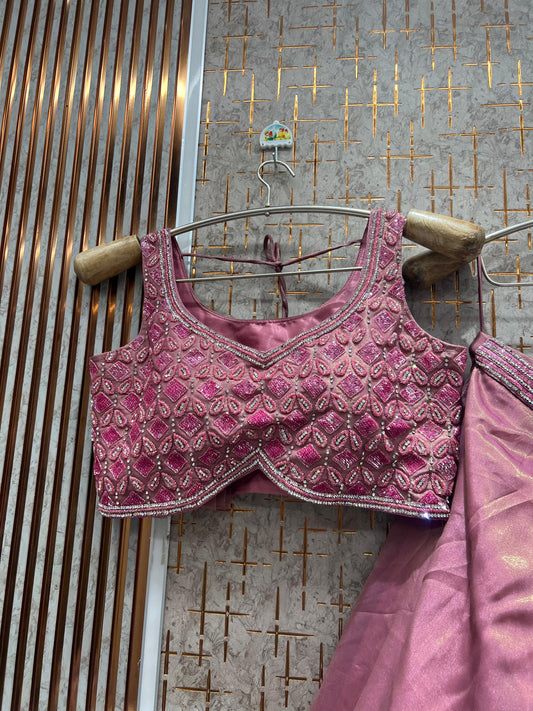 Pleasing pink Sky blue purple Ready to wear Crop Top Lehenga