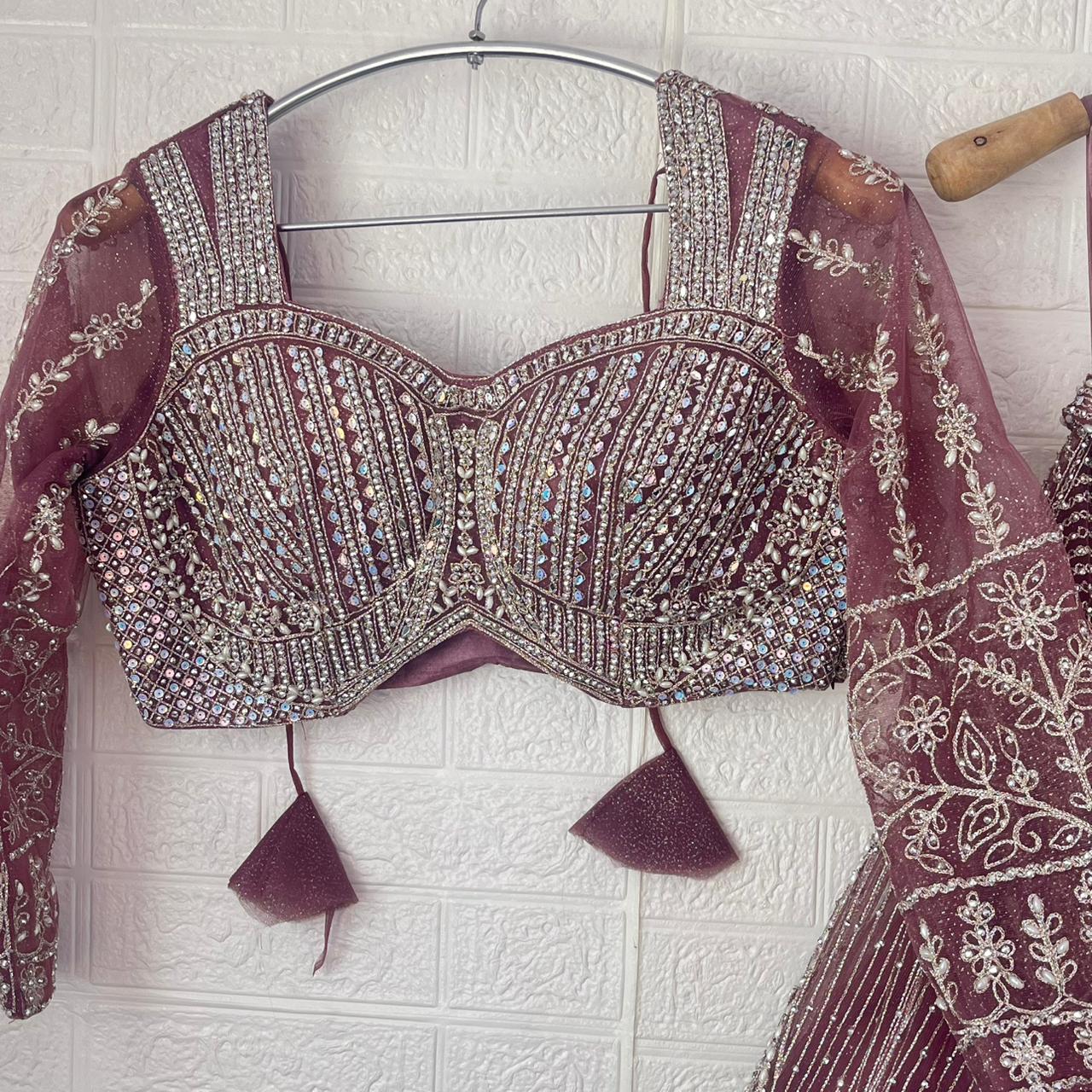 Engaging pink purple Ready to wear Crop Top Lehenga