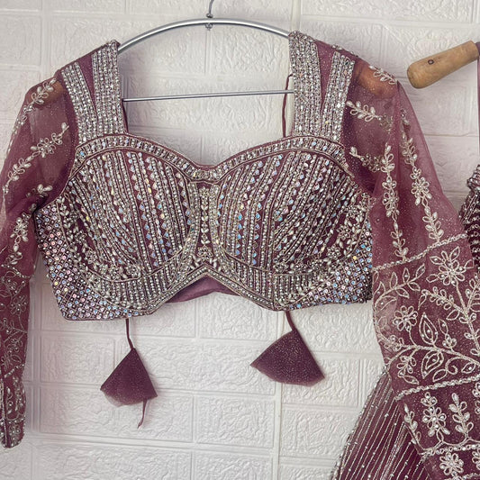 Engaging pink purple Ready to wear Crop Top Lehenga