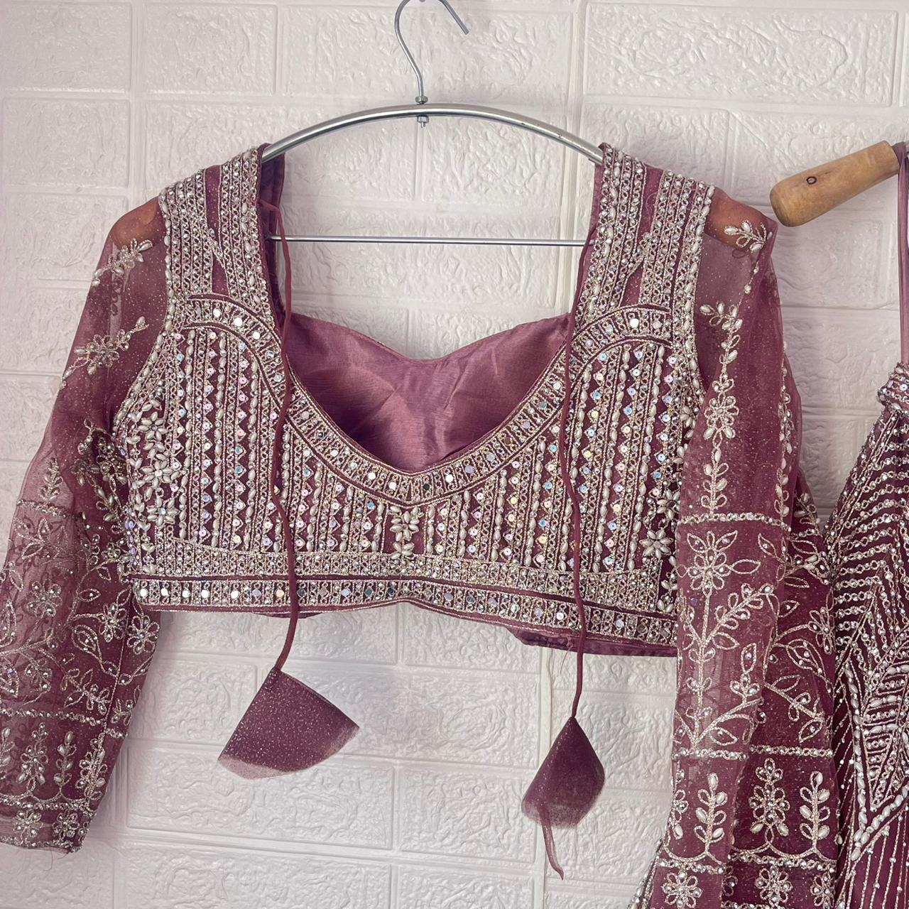 Engaging pink purple Ready to wear Crop Top Lehenga