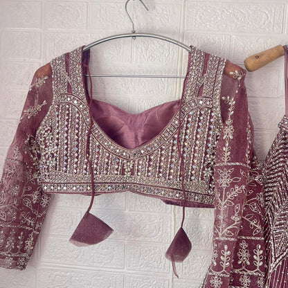 Engaging pink purple Ready to wear Crop Top Lehenga