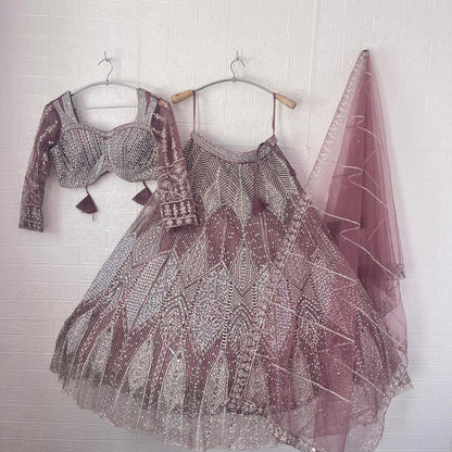 Engaging pink purple Ready to wear Crop Top Lehenga