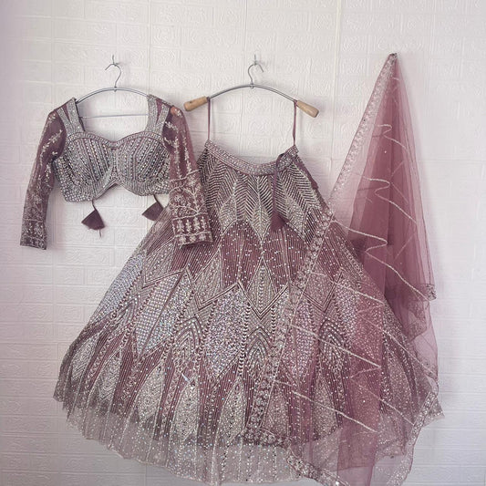 Engaging pink purple Ready to wear Crop Top Lehenga