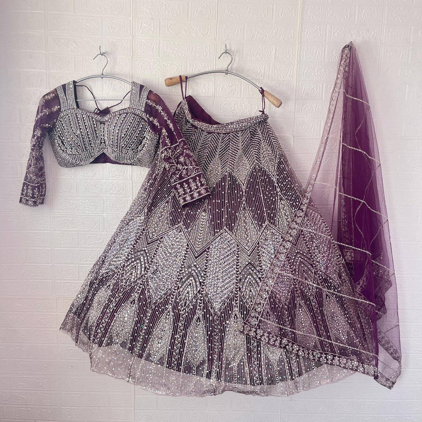 Engaging pink purple Ready to wear Crop Top Lehenga