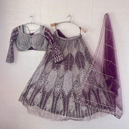 Engaging pink purple Ready to wear Crop Top Lehenga