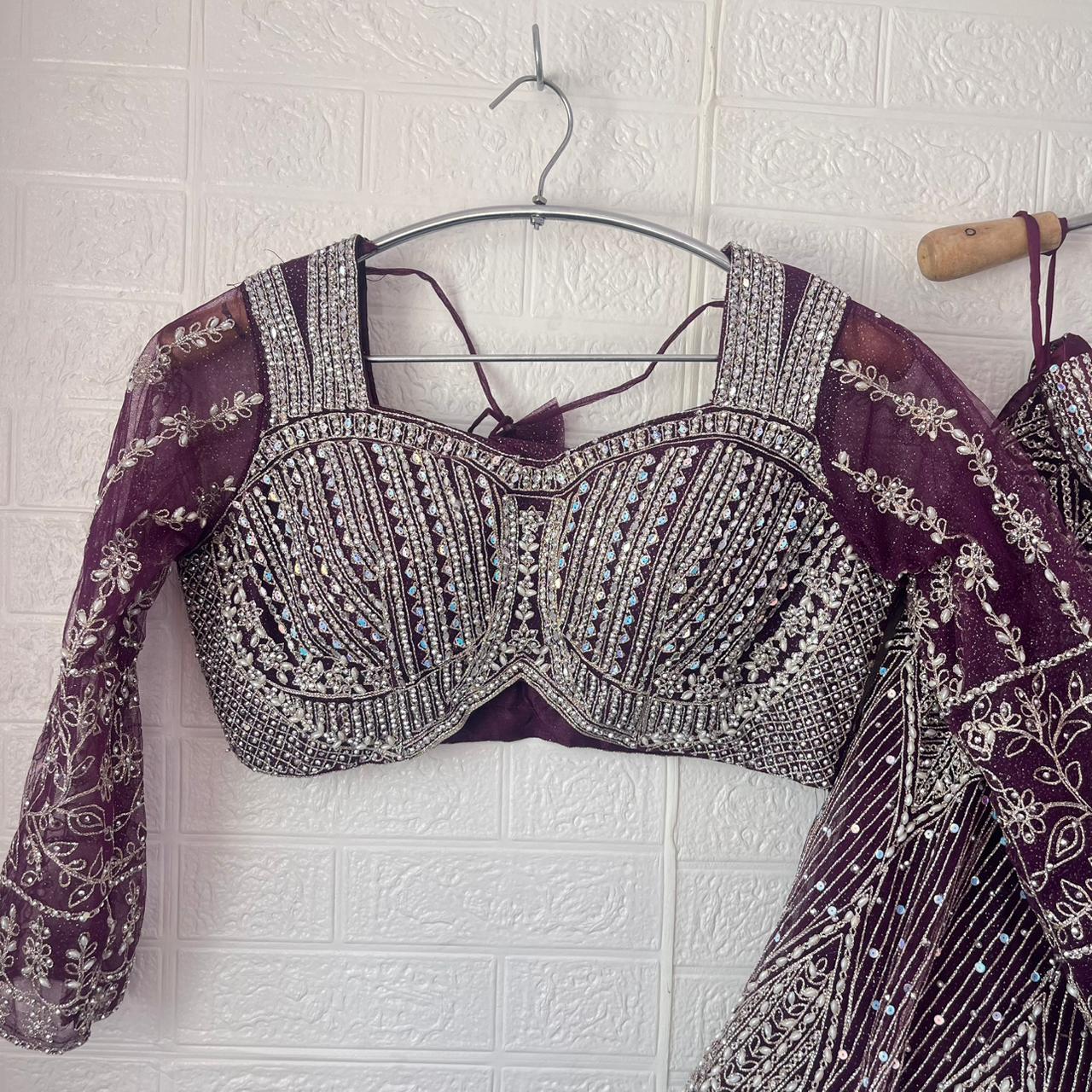 Engaging pink purple Ready to wear Crop Top Lehenga