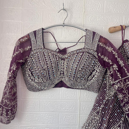 Engaging pink purple Ready to wear Crop Top Lehenga