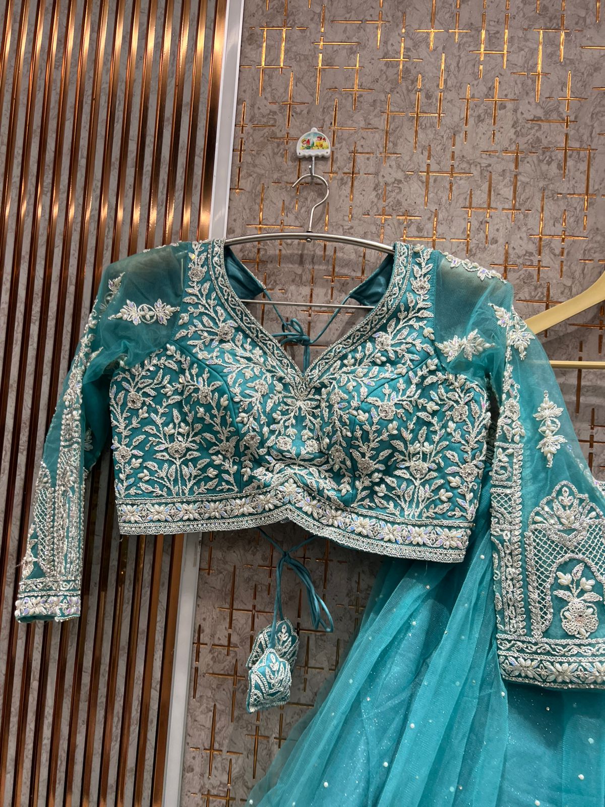 Delightful Teal blue Ready to wear Crop Top Lehenga