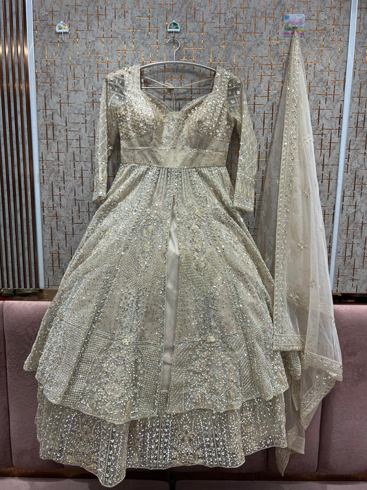 Attractive Golden long Dress Farshi Gaharara Dress Special ( Happy Customer)