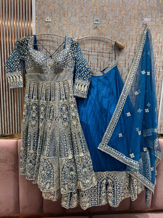 Elegant Sky blue Peplum long Dress Farshi Gaharara Dress Special ( Happy Customer)