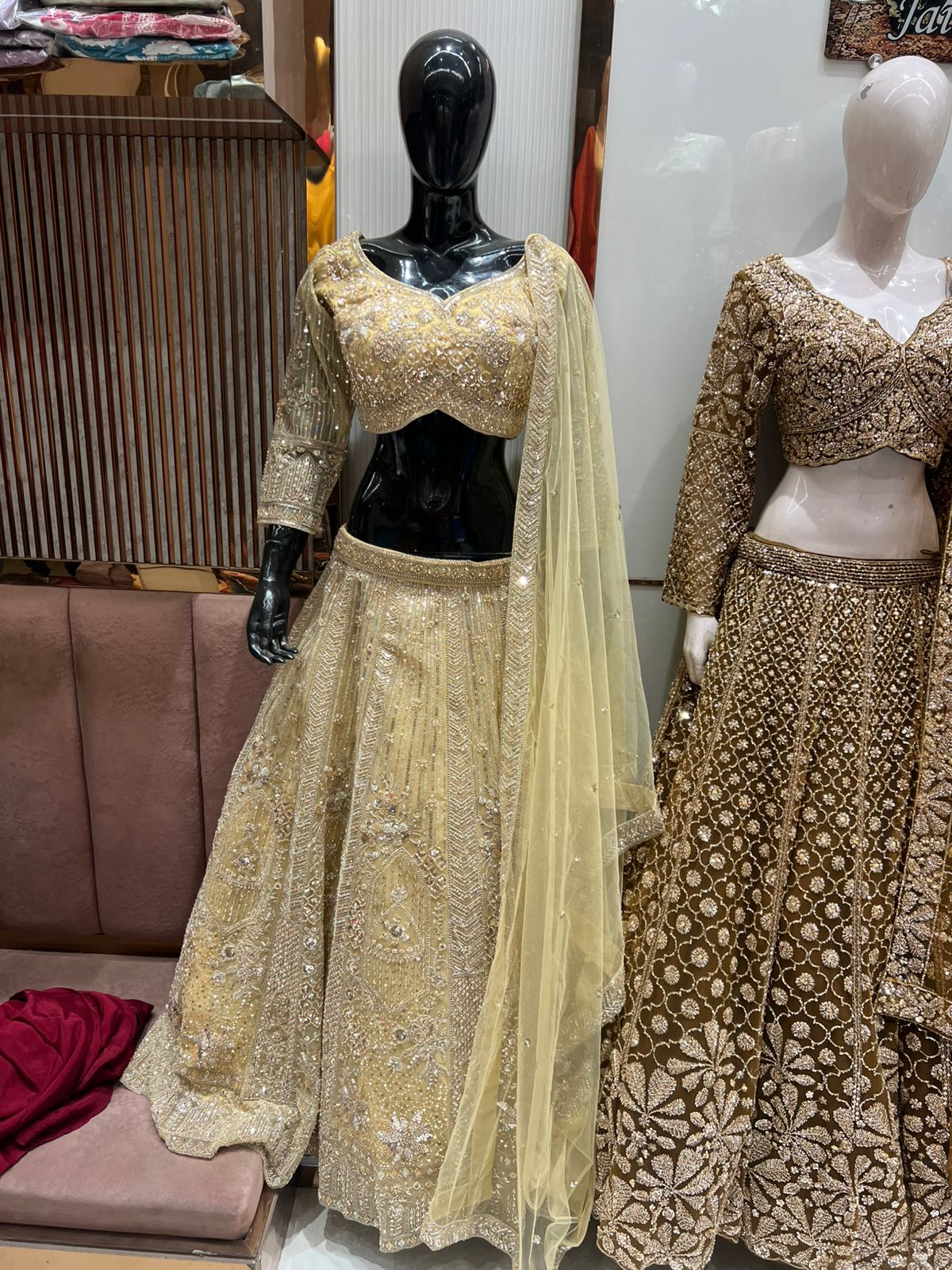 Lovely Mustard yellow Purple Crop Top Lehenga