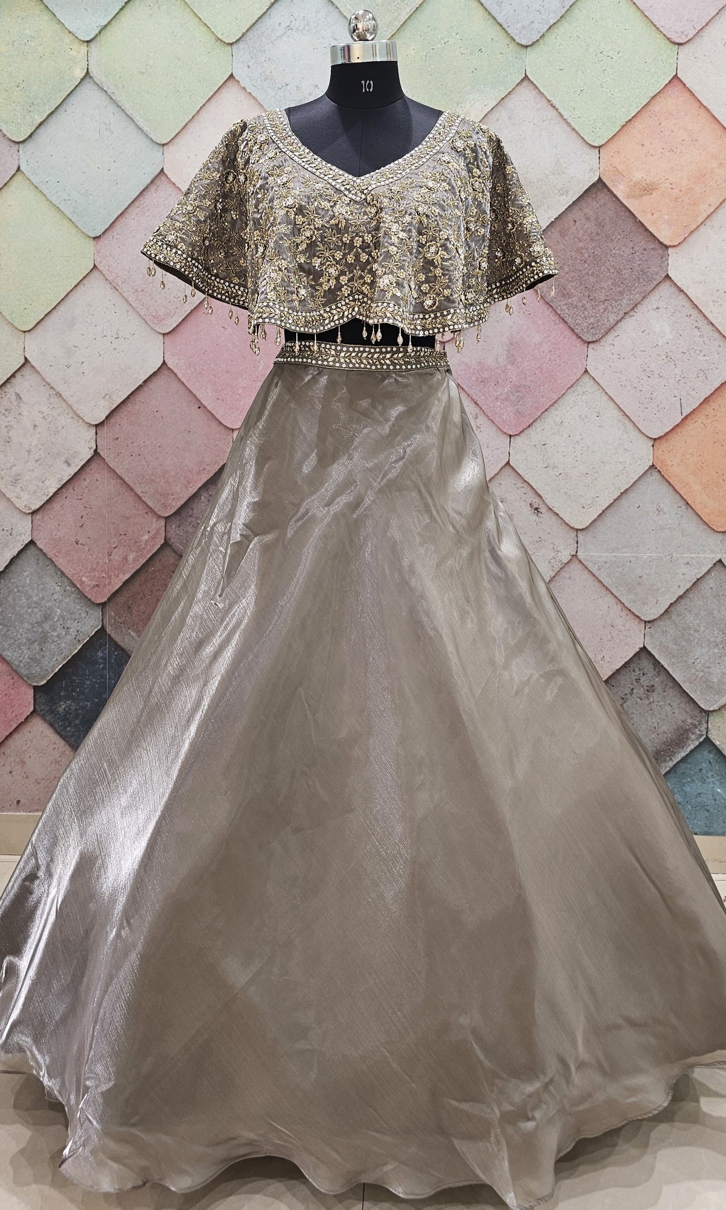 Tremendous poncho Cape Set grey simple Lehenga