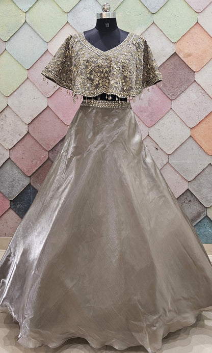 Tremendous poncho Cape Set grey simple Lehenga