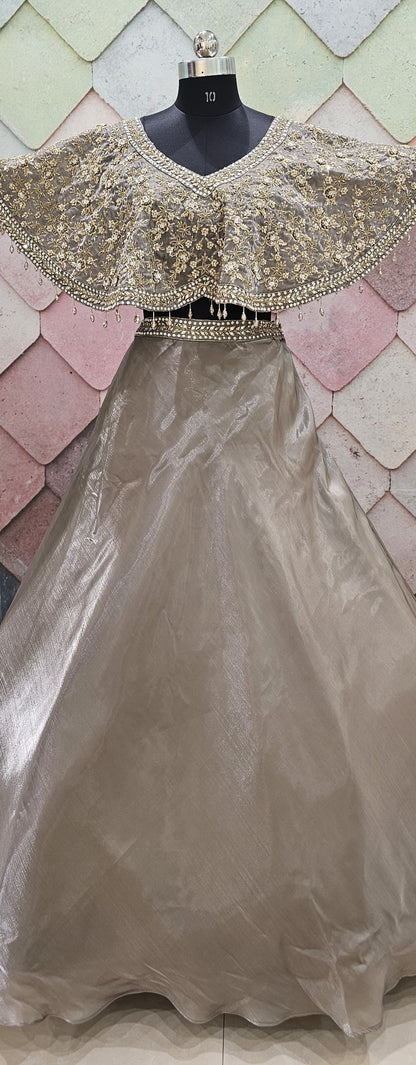 Tremendous poncho Cape Set grey simple Lehenga