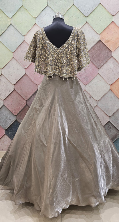 Tremendous poncho Cape Set grey simple Lehenga