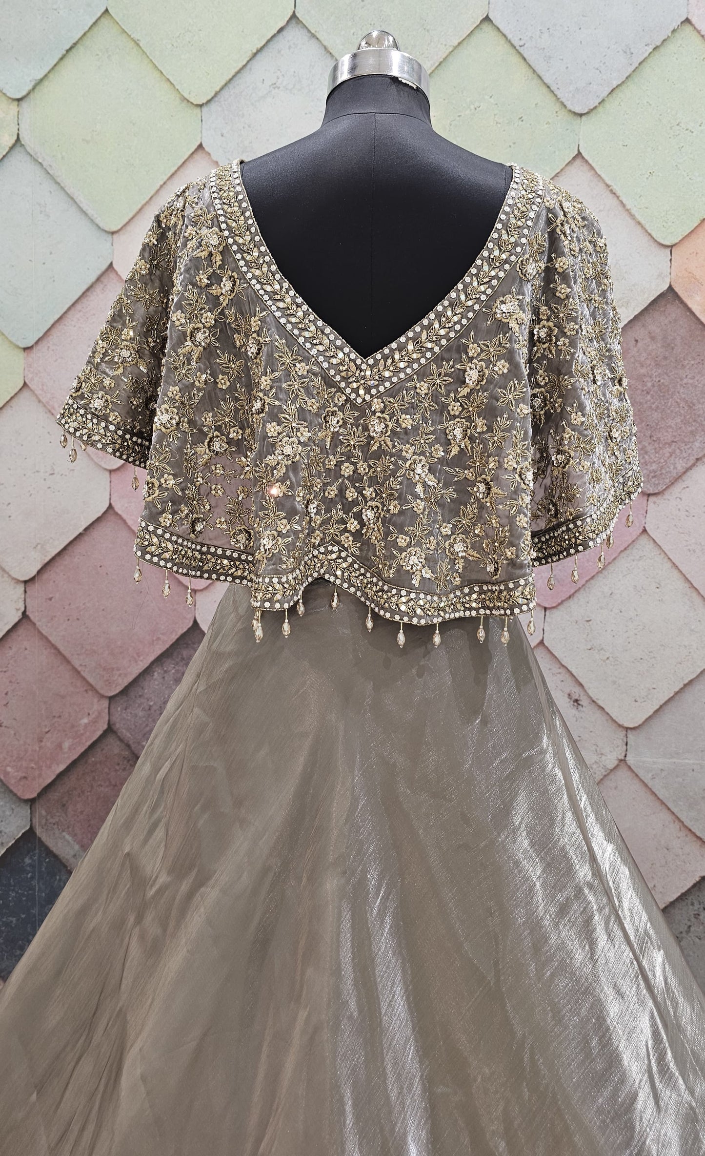 Tremendous poncho Cape Set grey simple Lehenga