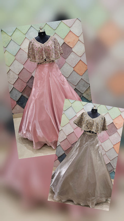 Tremendous poncho Cape Set grey simple Lehenga