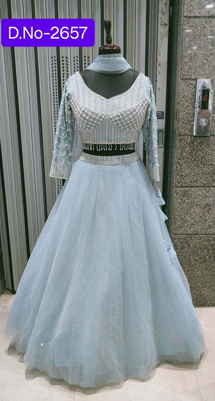 Good looking Sky blue Crop Top Lehenga