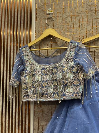 Astonishing sky blue Ready to wear Crop Top Lehenga