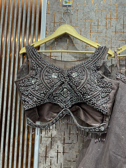 Glamorous Dark Brown coffee Ready to wear Crop Top Lehenga