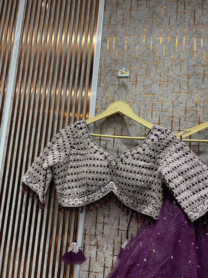 Good looking Dark maroon Ready to wear Crop Top Lehenga