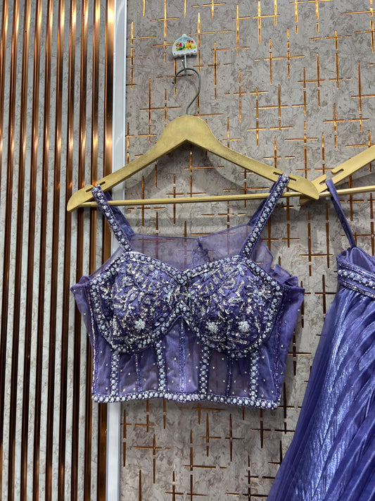 Khoobsurat purple Ready to wear Crop Top Lehenga