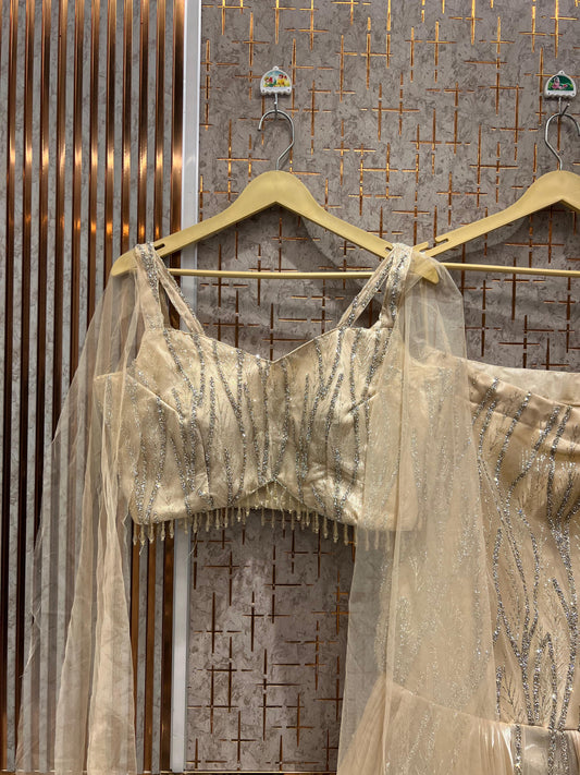 Pretty golden Ready to wear Crop Top Lehenga