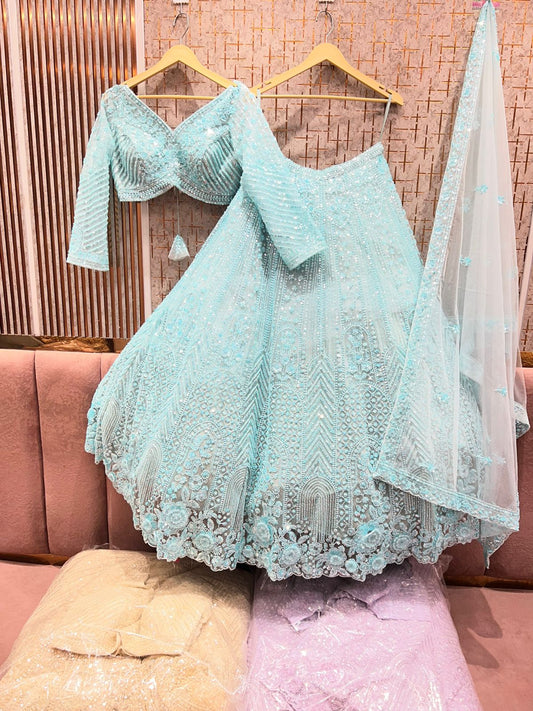 Fantastic Sky blue Crop Top Lehengak