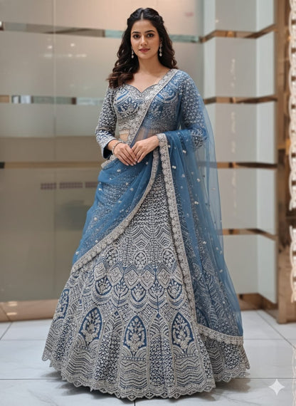 Engaging Sky blue Ready to wear Crop Top Lehenga