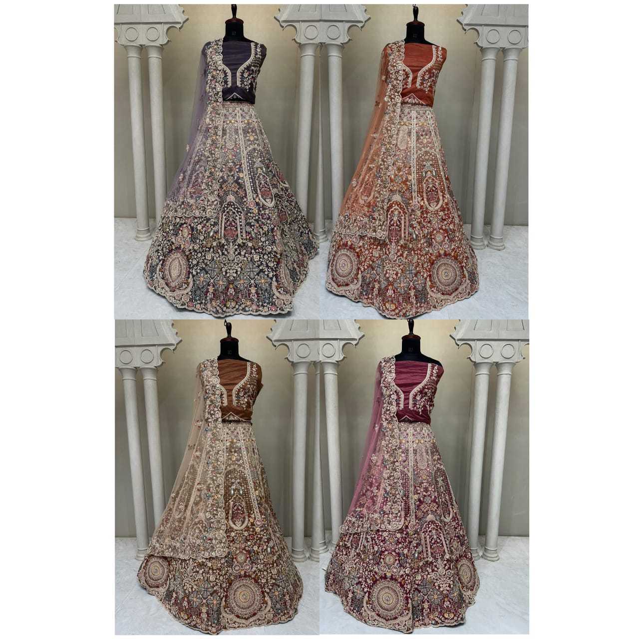 Pleasing Dark purple Hot pink coffee brown Rust peach Lehenga