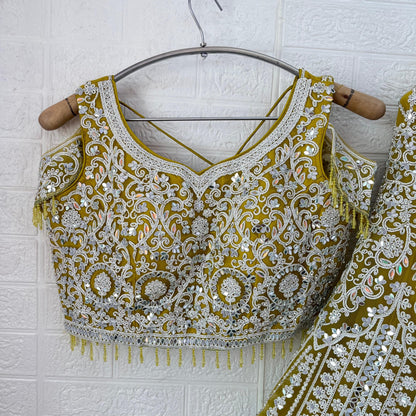 Amazing yellow blue Ready to wear Crop Top Lehenga