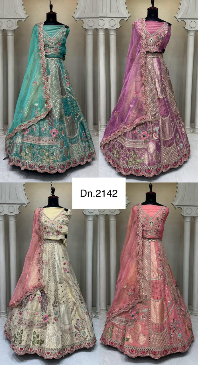 Gorgeous Baby pink off white Rama green pink Lehenga