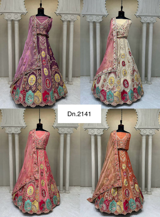 Embellished Purple White pink orange peach Crop Top Lehenga