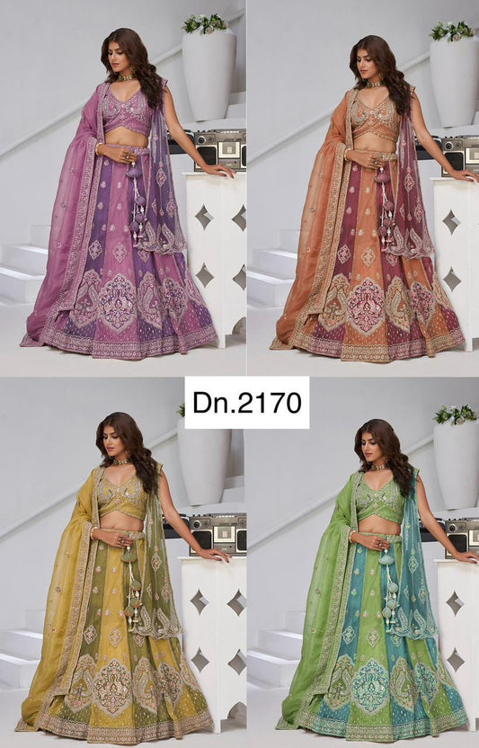 Designer Pink purple yellow Mehendi green Orange pink peacock Lehenga