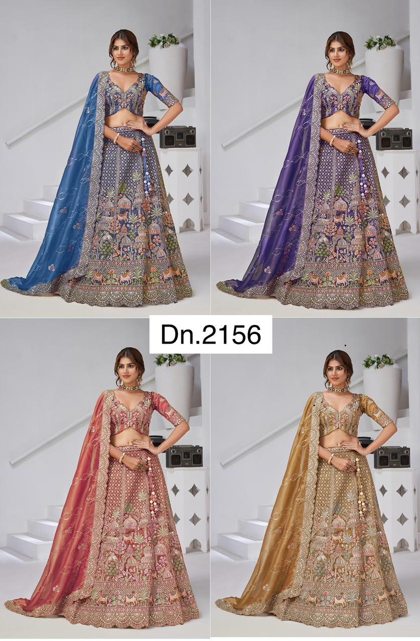 Khoobsurat Sky blue purple Rust orange yellow Lehenga