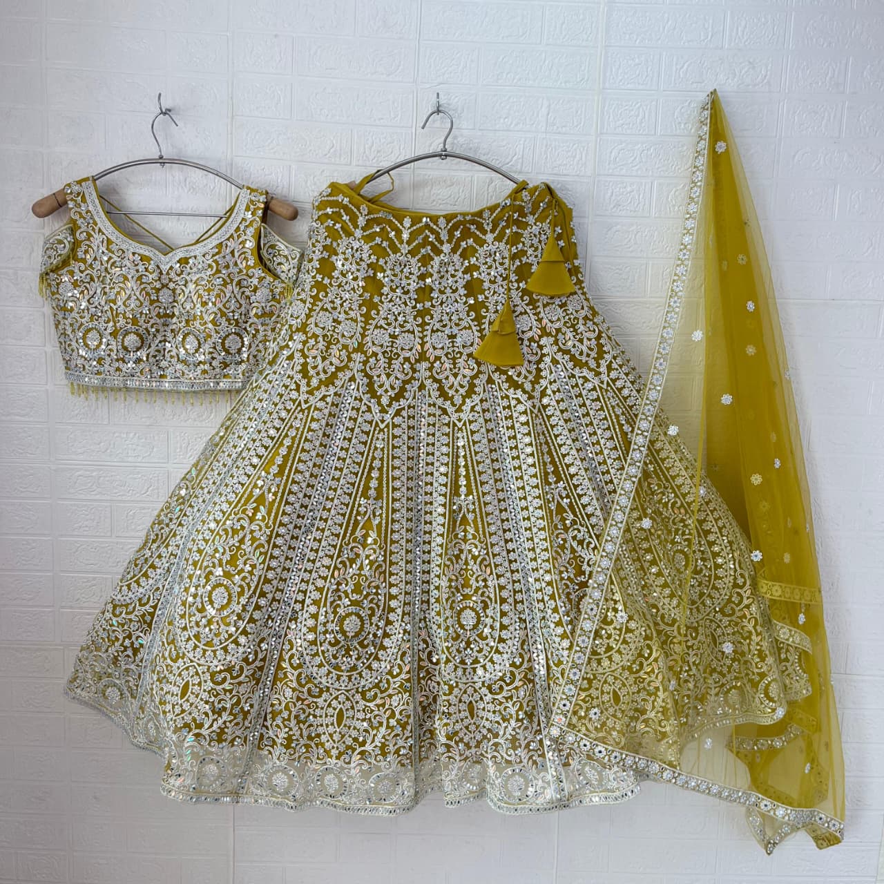 Amazing yellow blue Ready to wear Crop Top Lehenga