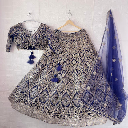 Fantastic Dark blue Ready to wear Crop Top Lehenga