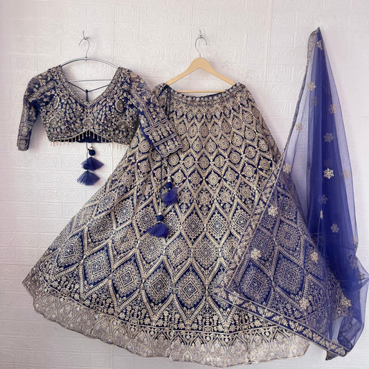 Fantastic Dark blue Ready to wear Crop Top Lehenga