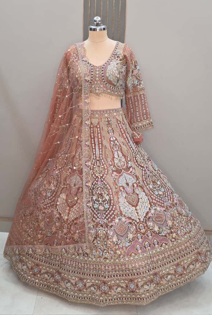 Designer yellow peacock Crop Top Lehenga