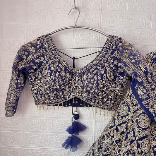 Fantastic Dark blue Ready to wear Crop Top Lehenga