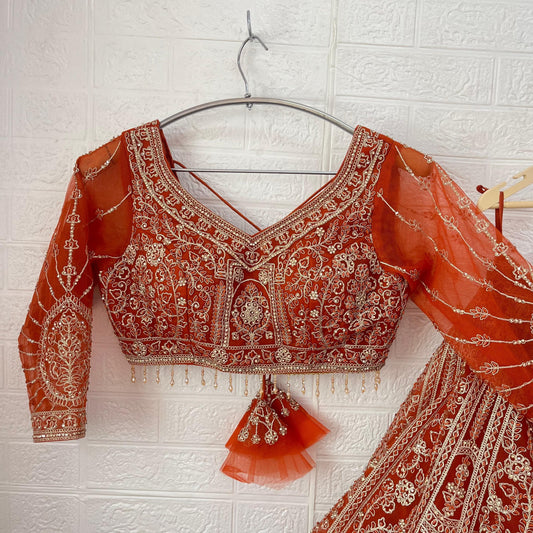 Astonishing Rust orange purple red Ready to wear Crop Top Lehenga