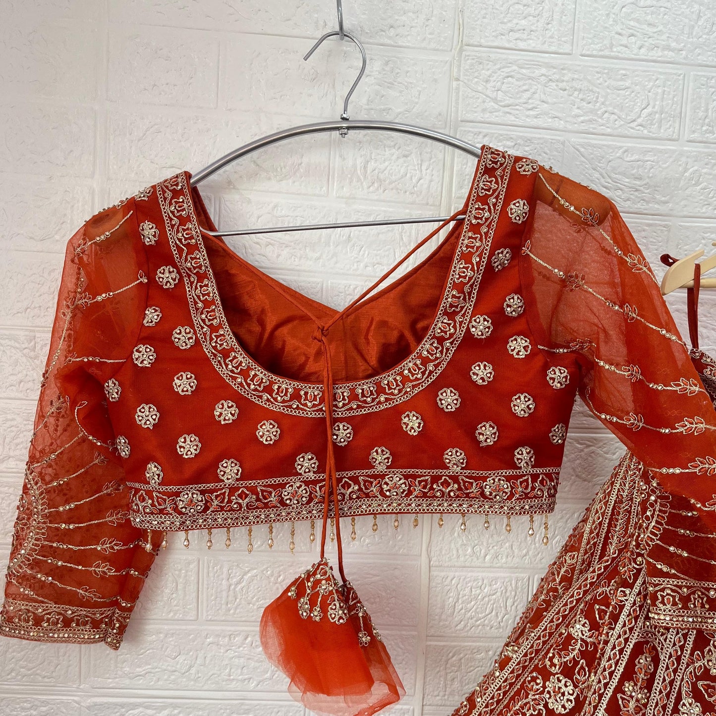 Astonishing Rust orange purple red Ready to wear Crop Top Lehenga